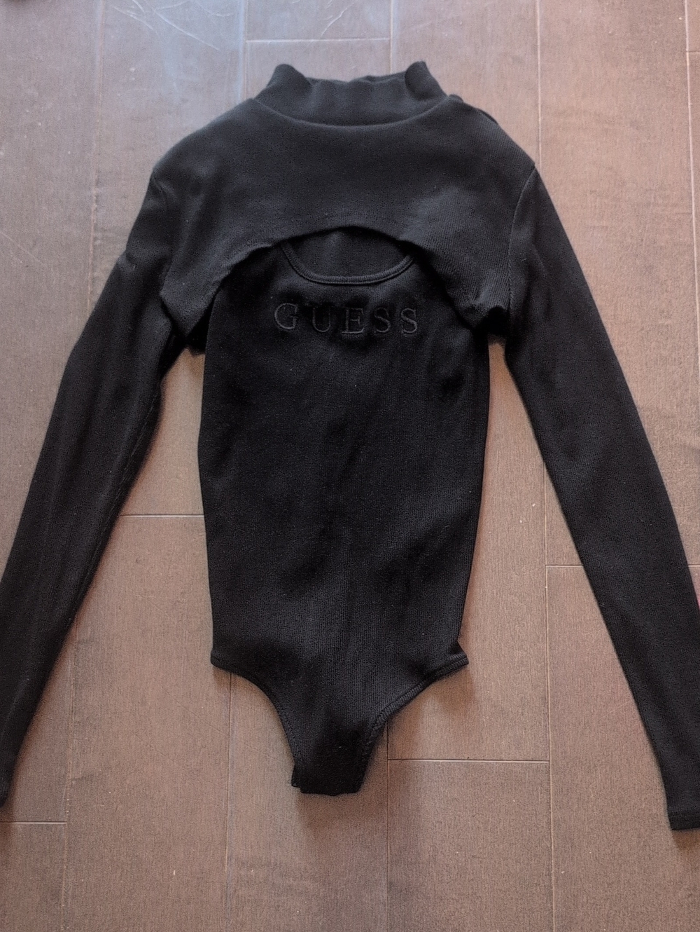 GUESS Black Bodysuit with Long Sleeve Crop Jacket